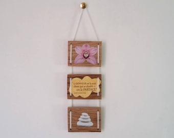 Zen wooden triptych raw happiness quote