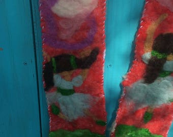 ooak needle felted scarf the Dancers