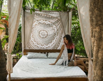 Decor for Bohemian Bedroom, Mandala Tapestry Bedding, Bohemian Bed Set, Mandala bed sheet and 2 matching pillowcases