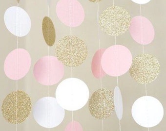 Pink , White and Gold Circle Dot Garland 5 feet