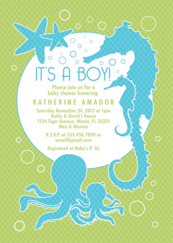 Sea and Ocean Theme Baby Shower Invitation Custom Boy