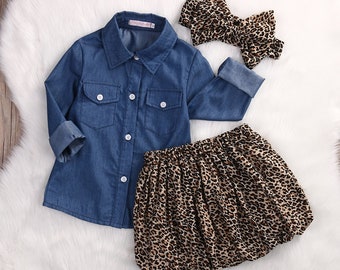 Denim & Leopard Skirt Set