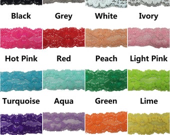 Lace Elastic 1", Stretch Lace Elastic for Headbands, 1" Lace Elastic By the Yard, 5 or 10 yards - 16 Colors to Choose From