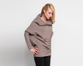 Cowl Neck Sweater, Women Sweater, Long Sweater, Oversized Sweater, Turtleneck Sweater, Long Sleeve Top, Beige Blouse, Loose Blouse,