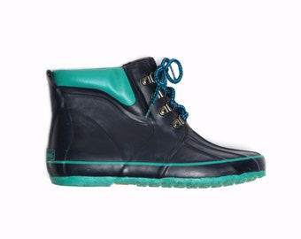 rare 80s vintage LL Bean teal blue ankle rain boots retro fashion shoes sz 8