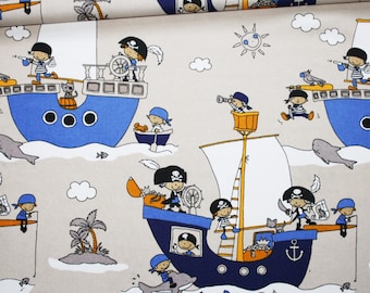 Pirates, ships fabric, 100% cotton 50 x 160 cm, motif pirates on a beige background