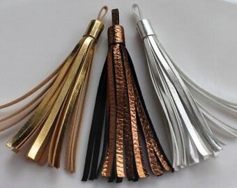 Leather Tassel, Leather Fringe, Suplies, Gold Tassel, Silver Tassel, Bronze Tassel, 1 pcs