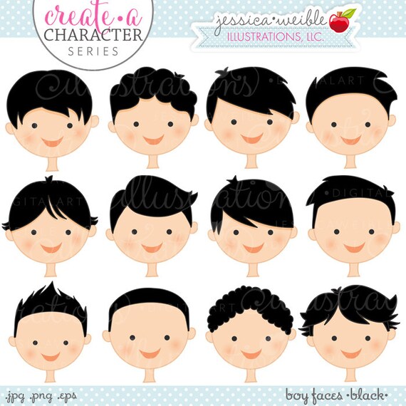 Black Hair Boy Faces Create A Character Series Cute