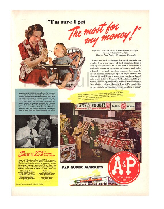 1943 A&P Super Markets Vintage Ad 1940's Housewives