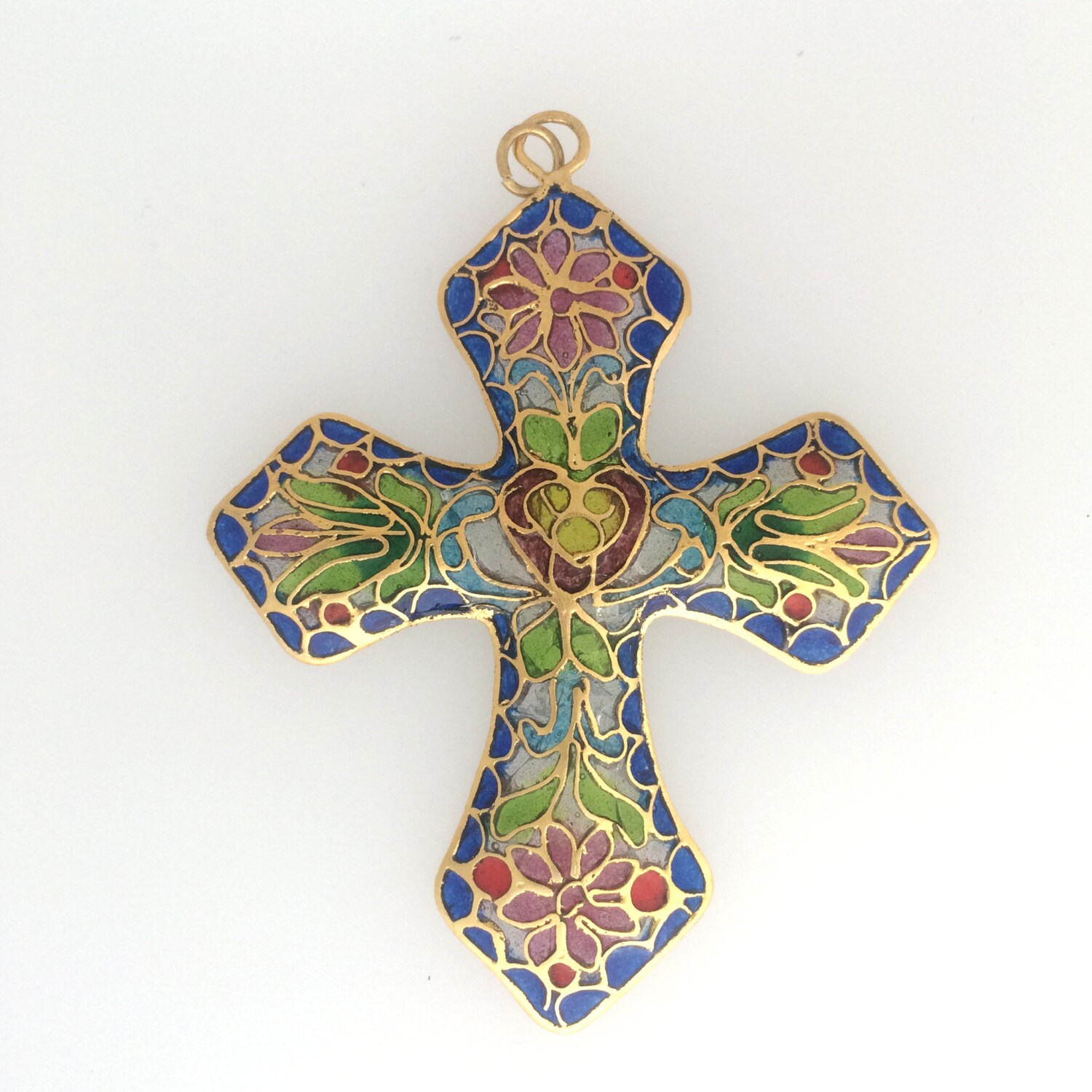 Glass Cloisonne cross pendant item 2491