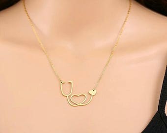 Doctor/Nurse Stethoscope Heart Necklace; Gift for Nurse; Gift for Doctor; Nurse Necklace; Nurse Gift; Doctor Necklace