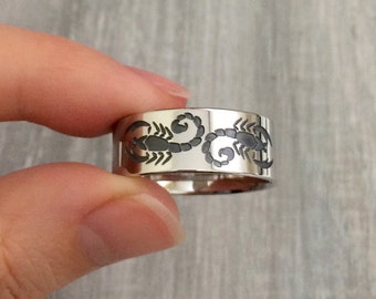 Scorpion ring, scorpion wedding ring, Scorpions on a ring, Scorpions on wedding band, scorpion lover ring, scorpion lover gift, bug lover