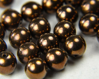 Czech pressed glass 8mm round druk beads dark bronze 25 beads