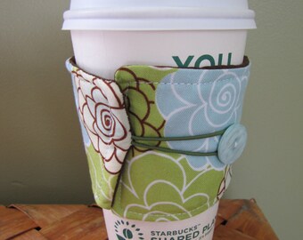 Green Floral Coffee Sleeve Cup Cozy