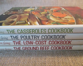 Vintage 1970's Southern Living Cookbooks,Oxmoore House,Poultry Cookbook,Casseroles Cookbook,Ground Beef Cookbook and Low-Cost Cookbook