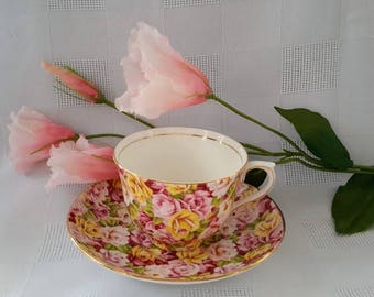 Colclough Chintz Teacup and Saucer Set, Made in England