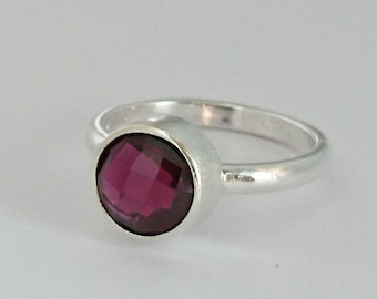 Sterling silver handmade rhodolite garnet checkered cut ring, hallmarked in Edinburgh