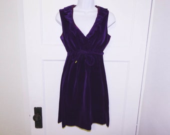 Vintage 60s royal deep purple velvet empire waist mini dress