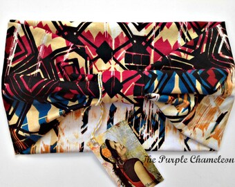 Urban Ikat Turban Black Rust Blue Cream Head Wrap Headband Knit Headwrap Bohemian Headwrap Dread Wrap