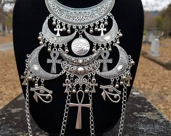 Tribal Gothic Egyptian Eye of Horus Ankh Bib Necklace