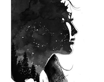 Star Gazing, print from original watercolor illustration by Jessica Durrant