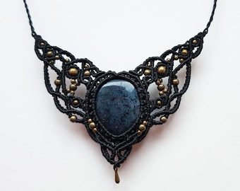 Macrame Jewelry, Gemstone Macrame Necklace, Gemstone Macrame Jewelry, Gemstone Jewelry, Black Macrame Necklace