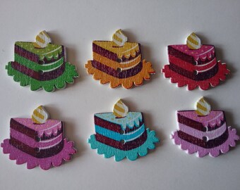 6 birthday cupcake buttons 30 x 26mm No. 58