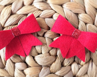 Felt Bow Hairclip Set - Red