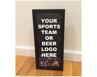 Custom Beer Cap Holder - Custom Design, Logo, Text, Phrase - Black Shadow Box (6" x 14") - Vinyl Decal Gifts, Home Bar Accessories