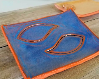 Rustic Jewelry Dish - Blue - Soap Dish - Trinket Tray - Terracotta