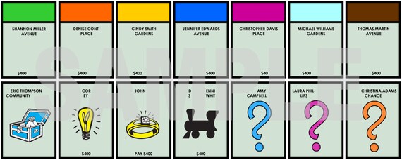 GAME NIGHT Personalized Player Place Cards Monopoly Themed