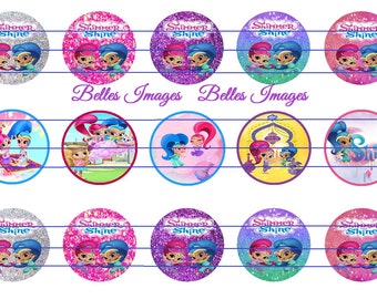 Shimmer Shine Bottle Cap Images, Cupcake Toppers, Shimmer n Shine Decor, Crafts, 1 Inch Circles, Birthday Decor, Genie Party Decor
