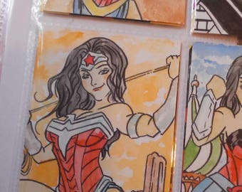 WonderWoman power watercolour sketchcard by boo rudetoons comic art paint JusticeLeague batman