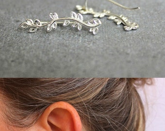 Silver ear crawler, Sterling silver ear cuff, nature jewelry, ear climber.