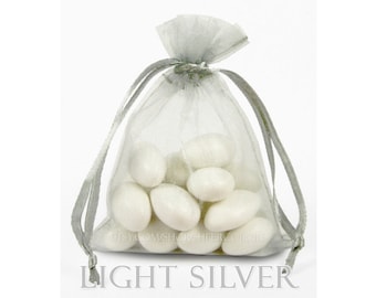 10 Light Silver Gray Organza Bags, 20x21 Inch Sheer Fabric Light Gray Favor Bags