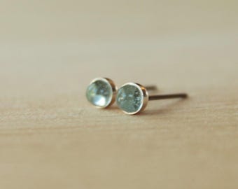 Sky Blue Topaz Gemstone 4mm Bezel Set on Niobium or Titanium Posts (Hypoallergenic Stud Earrings for Sensitive Ears)