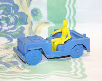 Blue Plastic Jeep toy w/man, 1970s