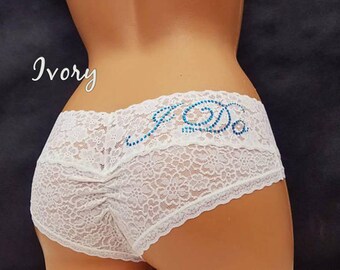 IVORY Ruched Booty Cheeky Panties w/ Something Blue - Personalized Bridal Panties - Off White Knickers - Cream Culottes - Sizes S-XXL