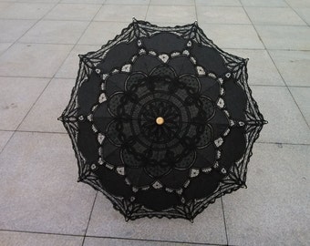 black New Vintage Lace Umbrella Handmade Cotton Embroidery Battenburg Lace Umbrella Wedding Decoration