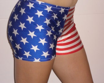 Spandex shorts in red white and blue stars and stripes