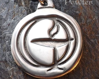 Flaming Chalice - Pewter Pendant - Unitarian Universalist - Spirituality Spirit Jewelry - Poured with care by hand in America