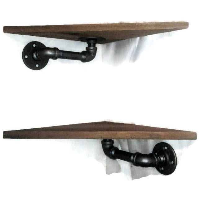 Pair of Industrial Corner Shelves Pipe Corner Shelf Set