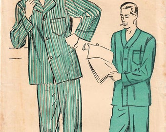 1940s Advance 4641 Vintage Sewing Pattern Men's Long Pajamas, Short Pajamas, Tailored Pajamas Size 34-36, Size Size 38-40