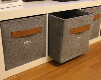 Light grey felt boxes fit into Ikea Expedit and Kallax, Felt storage basket for a shelves, Custom-made felt storage boxes