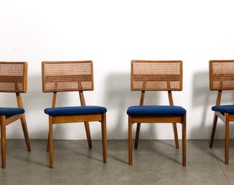 Set of Four Early George Nelson Cane Dining Chairs, 1940's