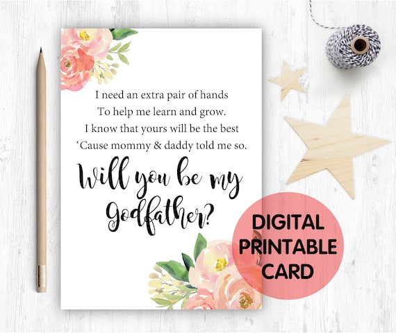 PRINTABLE will you be my godfather card, printable godfather card, godfather poem, godfather proposal, godfather card digital