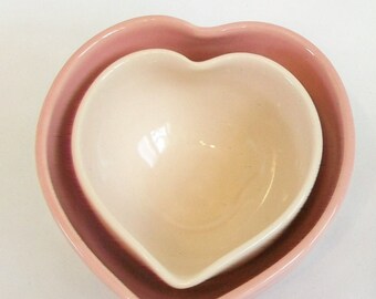 Nesting Heart Bowls - Shades of pink - Set of 2, Handmade - Ready to Ship- Actual Set - 3.75 in. #12