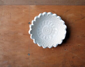 White Ring Dish, Ceramic, Trinket Dish, Ring Holder, Catch All Dish, Engagement Ring Dish, Ceramic Ring Dish, Jewelry Dish, White Lace