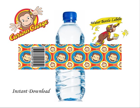 Items similar to Curious George Water, Curious George Water Bottle Label instant download ...