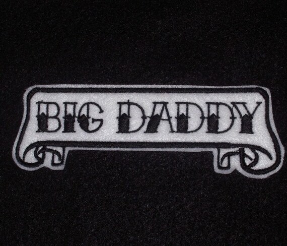 Tattoo Name Patch scroll banner white felt with black stitching